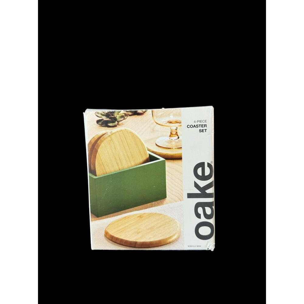 OAKE Bamboo Coasters with Holder, Set of 4